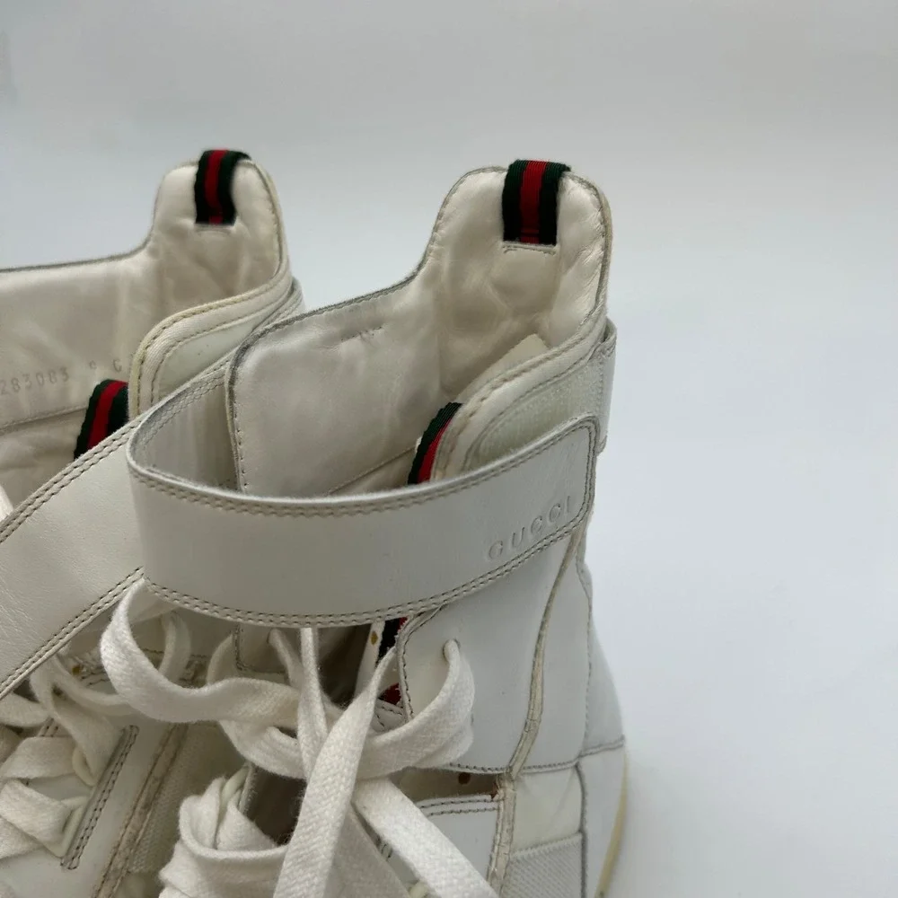 Gucci Sneakers Men's White Leather Waterproof Lace Up Ankle Athletic Shoes - 9